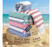 LANE LINEN Beach Towels 6 Pack, Super Absorbent, Durable - Coastal Harmony