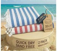 LANE LINEN Beach Towels For Women, 2 Pack Large Turkish Towels Oversized, Pre-Washed, No-Shrink Sand Free Towel, Quick Dry, Lightweight Travel,Soft Beach Essentials 39"x71" - Stripe