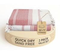 LANE LINEN Cotton Rich Turkish Beach Towel 2 Pack, Oversized 39"x71", Lightweight, Absorbent & Quick Dry, Sand Free, Hibiscus