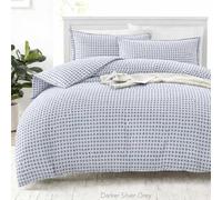 LANE LINEN Double Duvet Cover Set Polka Dot Blue - 100% Organic Cotton Bedding 200x200cm, Soft Breathable 3 Piece with Button Closure, 2 Pillow Cases Included, Comforter Not Included