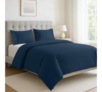LANE LINEN Double Size Organic Cotton Duvet Cover Set - Ultra-Soft 3-Piece Bedding, Includes 1 Duvet Cover 200 x 200 cm and 2 Pillow Shams, Natural & Eco-Friendly, Comforter Not Included - Navy