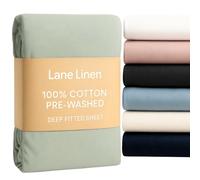 Lane Linen Emperor Fitted Sheet 100% Cotton - Deep Pocket 38cm - Pre-Washed Soft Percale - Hotel Quality Bottom Sheet - Breathable, Cool & Durable - Mineral