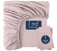 Lane Linen Fitted Sheet Double - 100% Organic Cotton, Bottom Sheet with 2 Pillowcases, Soft & Breathable, 35 cm Deep Pocket, All-Around Elastic - Sepia Rose