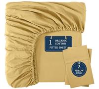 Lane Linen Fitted Sheet Double, 100% Organic Cotton - Bottom Sheet with 2 Pillowcases, Soft & Breathable, 35 cm Deep Pocket, All-Around Elastic - Cocoon