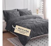 LANE LINEN Full Size Comforter - Set of 7 Piece - Elegant Pintuck Detailing - Complete Bed in a Bag Collection - Very-Soft Microfiber Bedding Set - Petfect Fit, Low Maintenance Bedding Solution - Grey