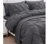LANE LINEN Full Size Comforter - Set of 7 Piece - Elegant Pintuck Detailing - Complete Bed in a Bag Collection - Very-Soft Microfiber Bedding Set - Petfect Fit, Low Maintenance Bedding Solution - Grey