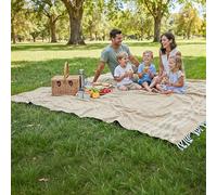 LANE LINEN Giant XL Turkish Beach Towel Blanket - 208x208 cm Extra Large Cotton Sand-Free Quick Dry Towel - Perfect for Beach, Camping, Travel, Picnic, Outdoor Adventures - Beige