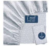 Lane Linen King Size Fitted Sheet - 100% Organic Cotton with 2 Pillowcases, Deep 35cm Pocket, All-Around Elastic, Breathable Bottom Sheet - Polka Dot Blue