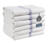 LANE LINEN Kitchen Towels, 6 Pack 14"x25" Dish Drying Towels, 100% Cotton Tea Towel with Hanging Loop, Reusable Napkin, Durable After Multiple Washes, Soft & Absorbent - Blue Stripe