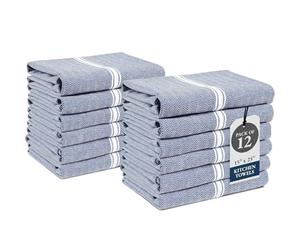 LANE LINEN Kitchen Towels Set - 100% Pure Cotton Dish Towels for Kitchen, Super Absorbent Kitchen Hand Towel, Blue Tea Towels, Soft & Durable Dish Cloths, Pack of 12 - 15”x25”, Blue Chambray