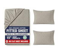 LANE LINEN Organic Cotton King Fitted Sheet - Ultra Soft & Breathable with 2 Pillow Covers, 35cm Deep Pocket, Elastic Edges Bottom Sheet - White Grey Dot