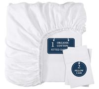 Lane Linen Organic Cotton King Fitted Sheet - Ultra Soft & Breathable with 2 Pillow Covers, 35cm Deep Pocket, Elastic Edges Bottom Sheet - White