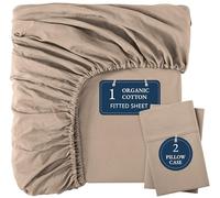 LANE LINEN Organic Cotton King Fitted Sheet - Ultra Soft & Breathable with 2 Pillow Covers, 35cm Deep Pocket, Elastic Edges Bottom Sheet - Taupe