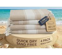 LANE LINEN Oversized Beach Towels - 4 Pack, 39"x71" Cotton Rich & Quick Dry Travel Towels for Adults, Lightweight & Pre-Washed for Soft Feel, Beige
