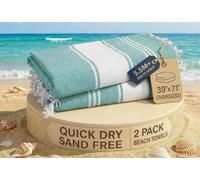 LANE LINEN Oversized Turkish Beach Towels - 2 Pack, Quick Dry & Sand-Free Cotton Blend, Pre-Washed Swim Towels for Adults, Hunter Green