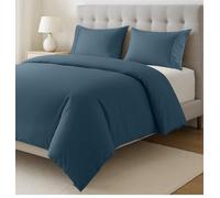 Lane Linen Single 100% Cotton Duvet Cover Set Estate Blue - Breathable Percale Weave, Eco-Friendly, Pre-Washed for Softness, Lightweight Quilt Cover with Button Closure and Pillowcase