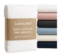 Lane Linen Single Fitted Sheet - 100% Cotton Percale - Soft & Breathable - Deep Pocket 38cm - Pre-Washed for Comfort - Hotel Quality Bottom Sheet - White, Single Bed