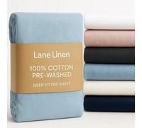 Lane Linen Single Fitted Sheet - 100% Cotton Percale - Soft & Breathable - Deep Pocket 38cm - Pre-Washed for Comfort - Hotel Quality Bottom Sheet - French Blue, Single Bed
