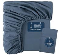 Lane Linen Single Fitted Sheet - 100% Organic Cotton Bottom Sheet with 2 Pillow Covers, Ultra Soft & Breathable, 35cm Deep Pocket, Elastic Edges for Secure Fit - Navy