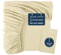 LANE LINEN Single Fitted Sheet - 100% Organic Cotton Bottom Sheet with 2 Pillow Covers, Ultra Soft & Breathable, 35cm Deep Pocket, Elastic Edges for Secure Fit - Vanilla