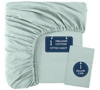 Lane Linen Single Fitted Sheet - 100% Organic Cotton Bottom Sheet with 2 Pillow Covers, Ultra Soft & Breathable, 35cm Deep Pocket, Elastic Edges for Secure Fit - Cool Blue