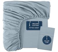 Lane Linen Single Fitted Sheet - 100% Organic Cotton Bottom Sheet with 2 Pillow Covers, Ultra Soft & Breathable, 35cm Deep Pocket, Elastic Edges for Secure Fit - French Blue