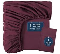 Lane Linen Single Fitted Sheet - 100% Organic Cotton Bottom Sheet with 2 Pillow Covers, Ultra Soft & Breathable, 35cm Deep Pocket, Elastic Edges for Secure Fit - Windsor Wine