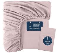 Lane Linen Single Fitted Sheet with 1 Pillowcase - 100% Organic Cotton, Soft & Breathable, Deep Pocket (35cm) Bottom Sheet, All-Round Elastic for Secure Fit - Sepia Rose