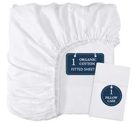 Lane Linen Single Fitted Sheet with 2 Pillowcases - 100% Organic Cotton, Soft & Breathable, Deep Pocket (35cm) Bottom Sheet, All-Round Elastic for Secure Fit -White