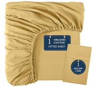 Lane Linen Single Fitted Sheet with 2 Pillowcases - 100% Organic Cotton, Soft & Breathable, Deep Pocket (35cm) Bottom Sheet, All-Round Elastic for Secure Fit -Cocoon