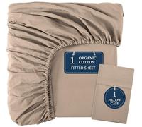 Lane Linen Single Size Fitted Sheet - 100% Organic Cotton, with 1 Pillow Cover, 35cm Deep Pocket, All-Round Elastic Bottom Sheet - Taupe