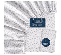 LANE LINEN Small Double 4 Ft. Size Fitted Sheet - 100% Organic Cotton, 4ft with 2 Pillow Covers, 35cm Deep Pocket, All-Round Elastic Bottom Sheet - White Grey Dot