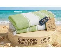 LANE LINEN Turkish Beach Towel 2 Pack, Oversized Towels 39"x71", Cotton Rich Lightweight Beach essentials For Women, Large Pool Towel, Absorbent & Quick Dry, Sand Free - Jade Lime