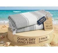 LANE LINEN Turkish Beach Towel, 2 Pack Towels Oversized, 39"x71", Cotton Rich Quick Dry Pool Towels for Adults, Absorbent Sand Free, Lightweight Travel Beach Essentials - Alloy