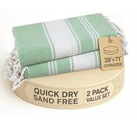 LANE LINEN Turkish Beach Towels, 2 Pack Extra Large Beach Towel, Pre-Washed for Soft Feel, Cotton Rich Oversized Sand Free Quick-Dry Pool Towel, Beach Towels For Adults,39"x71" - Jade Green