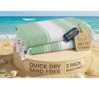 LANE LINEN Turkish Beach Towels, 2 Pack Extra Large Beach Towel, Pre-Washed for Soft Feel, Cotton Rich Oversized Sand Free Quick-Dry Pool Towel, Beach Towels For Adults,39"x71" - Jade Green
