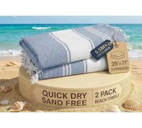 LANE LINEN Turkish Beach Towels, 2 Pack Extra Large Beach Towel, Pre-Washed for Soft Feel, Cotton Rich Oversized Sand Free Quick-Dry Pool Towel, Beach Towels For Adults, 39"x71" - Forever Blue