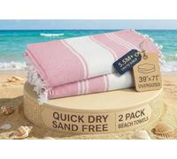 LANE LINEN Turkish Beach Towels, 2 Pack Extra Large Beach Towel, Pre-Washed for Soft Feel, Cotton Rich Oversized Sand Free Quick-Dry Pool Towel, Beach Towels For Adults, 39"x71" - Candy Pink