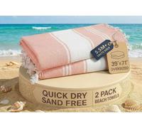 LANE LINEN Turkish Towels, Cotton Rich XL Beach Towel 2 Pack, Pre-Washed, No Shrink, Quick Dry Oversized Beach Towels, Stylish Beach Towel For Women, Sand Free Towel, 39"x71" - Quartz Pink