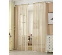Laneetal Sheer Curtain Sand Woven Voile Rod Pocket Window Curtain in Linen Look 1 Panel W55 x L96 Inch