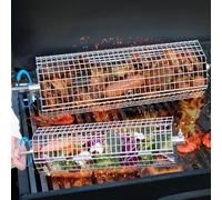 LANEJOY Rolling Grill Baskets with Removable Handle (Hexagonal), 2 PCS Stainless Steel Rolling Grilling Basket for Outdoor Grill, Portable Grill Nets for Vegetable Shrimp Chicken, Barbecue Accessories