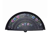 lanermoon Vintage Spanish Folding Fan for Women,Doubled-Side Flower Painting Gypsy Wooden Hand Fan for Dance,Festival Decoration and Gift (Black)