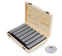Laneryin 100pcs Coin Holder Case With Round Plastic Capsules, Wooden Coin Collection Storage Organizer Protection Box For Collectors, 18mm/21mm/25mm/27mm/30mm