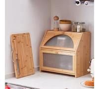 Laneryin Bamboo Bread Bin 2-Layer Box, Bread Storage Containers for Kitchen Counter, Breadbin with Striped Window, Large Capacity Breadbin with Window Food Storage 39.5x25x40cm (Natural)