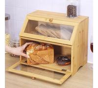 Laneryin Double Bamboo Bread Box, Large Capacity Bread Box with Transparent Window, Suitable for Kitchen and Dining Room,15.35inch X 12.6inch X 9.84inch
