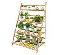 Laneryin Wooden Folding Outdoor Plant Stand, 4 Tier Bamboo Plant Stand For Garden Pots, Tiered Planter Outdoor, Ladder Shelving Unit, Garden Shelf For Office, Balcony, Living Room, Decor