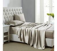 Lanest Housing 4-Piece Queen Size Satin Bed Sheet Set with Deep Pockets, Cooling Soft and Hypoallergenic Satin Sheets - Taupe