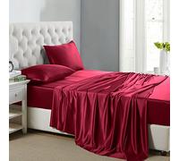 Lanest Housing Silk Satin Sheets, 4-Piece Queen Size Satin Bed Sheet Set with Deep Pockets, Cooling Soft and Hypoallergenic Satin Sheets Queen - Scarlet Red
