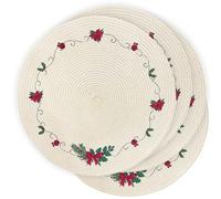 LaneVines Christmas Placemats Set of 4 Round Placemats, Embroidered Holiday Table Placemats Christmas Decorations for Kitchen Dining Table Mats Table Decorations