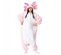 LANFAN Adult Axolotl Onesie Pajamas, Unisex Animal Costume, Cosplay Halloween Jumpsuit Sleepwear for Women Men Pink